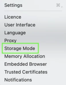 Go to settings, then storage mode