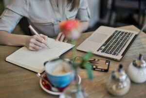 A woman planning content