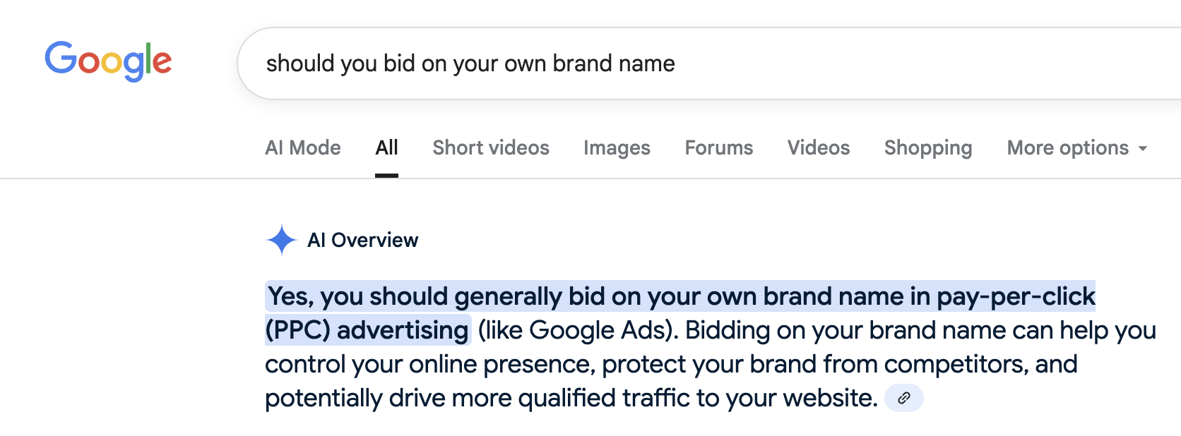 Screenshot 2025-08-04 at 6.04.01 PM Should you bid on your own brand name on google search